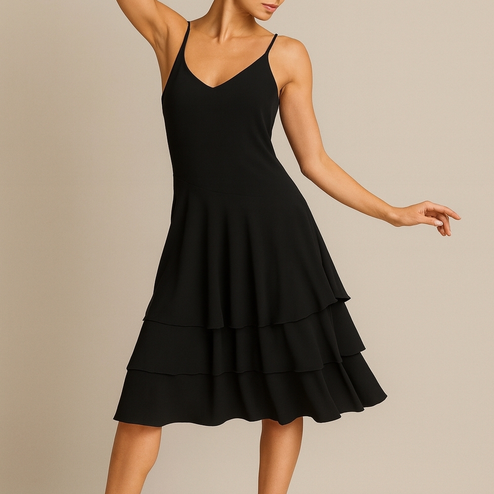 Newport News Black Layered Midi Dress